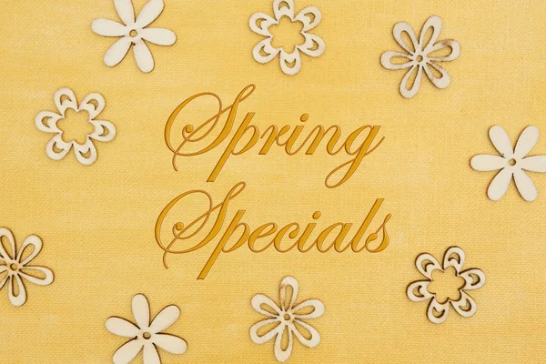 Послание Spring Specials с лепестками цветов на руке — стоковое фото