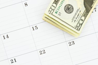Aylık takvim 20 dolar faturaları ile