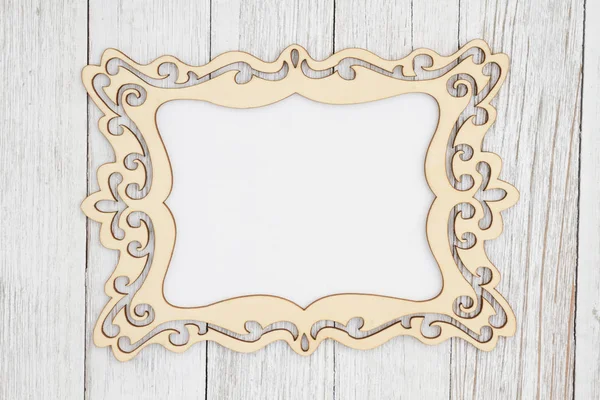 Wood picture frame on weathered whitewash textured wood backgrou — Stock Photo, Image