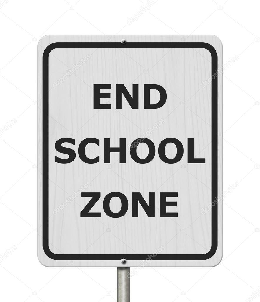 Black and white End School Zone Sign