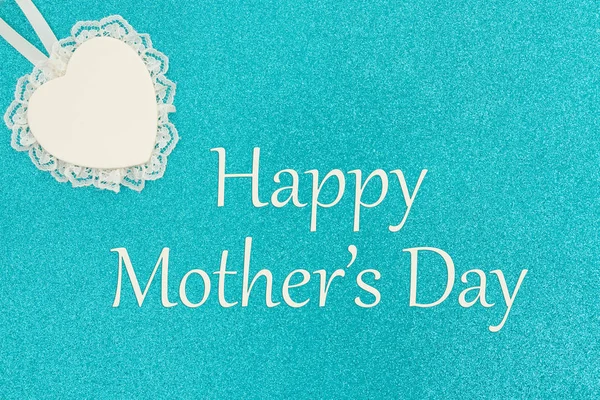 Happy Mother's day greeting card with wood heart with lace — Stock Photo, Image