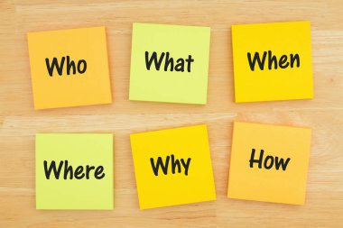 Dokulu masa ahşap üzerinde altı yapışkan notlar 6 WS soru