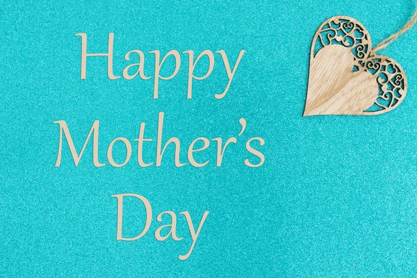 Happy Mother's day greeting card with wood heart — Stock Photo, Image