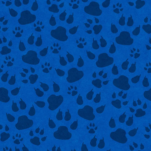 Blue cat paw prints seamless pattern background — Stock Photo, Image