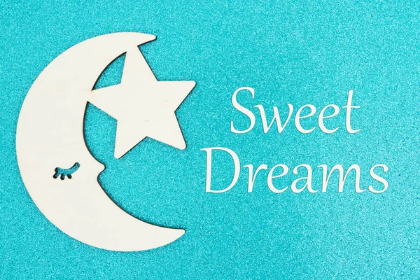 Sweet Dreams message with a wood moon and star — Stock Photo, Image
