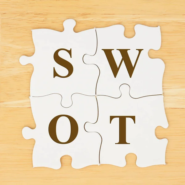 SWOT-sterke punten, zwakte, kansen, bedreigingen op puzzelstuk — Stockfoto