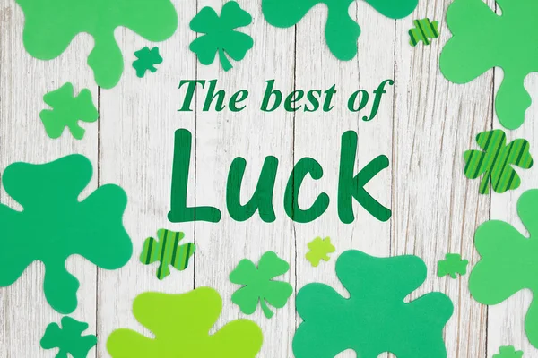 The best of luck text with green shamrocks — Stock Photo, Image