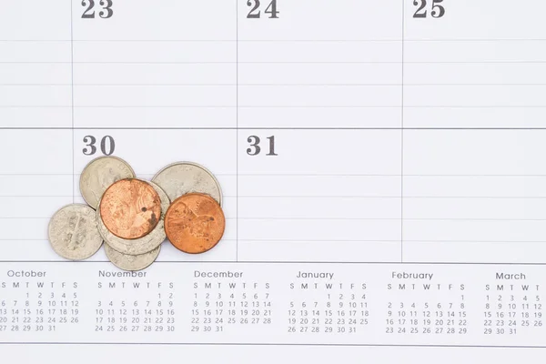 Monthly calendar with USA coins — Stock Photo, Image