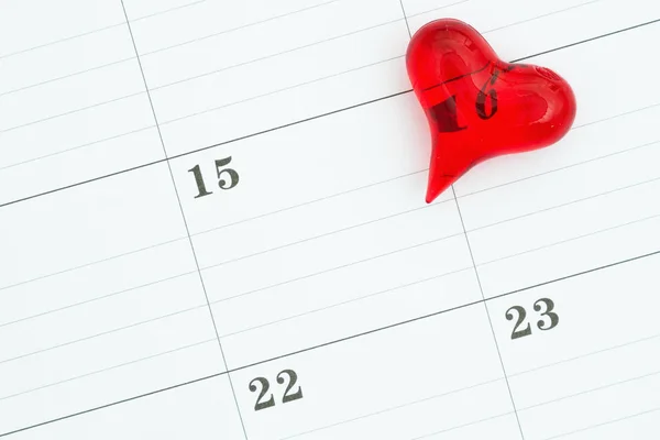Monthly calendar with a red heart — Stock Photo, Image
