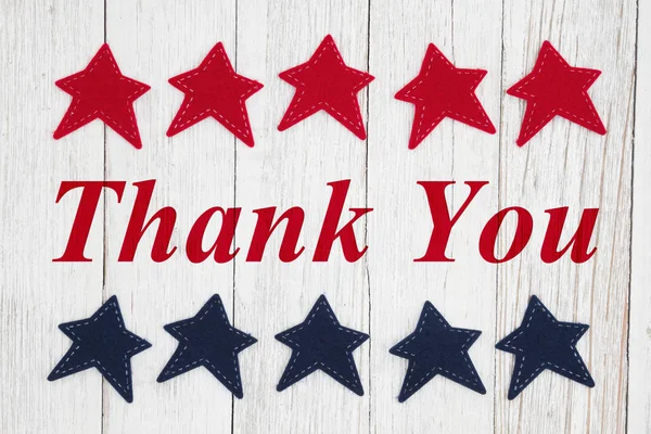 Thank you text with patriotic red and blue stars