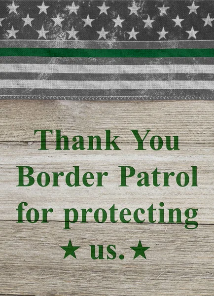 Messaggio di ringraziamento su una bandiera verde sottile americana per il confine — Foto Stock