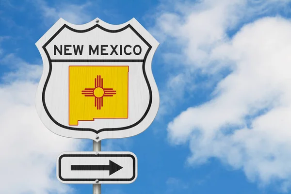 New Mexico map and state flag on a USA highway road sign — Stock Photo, Image