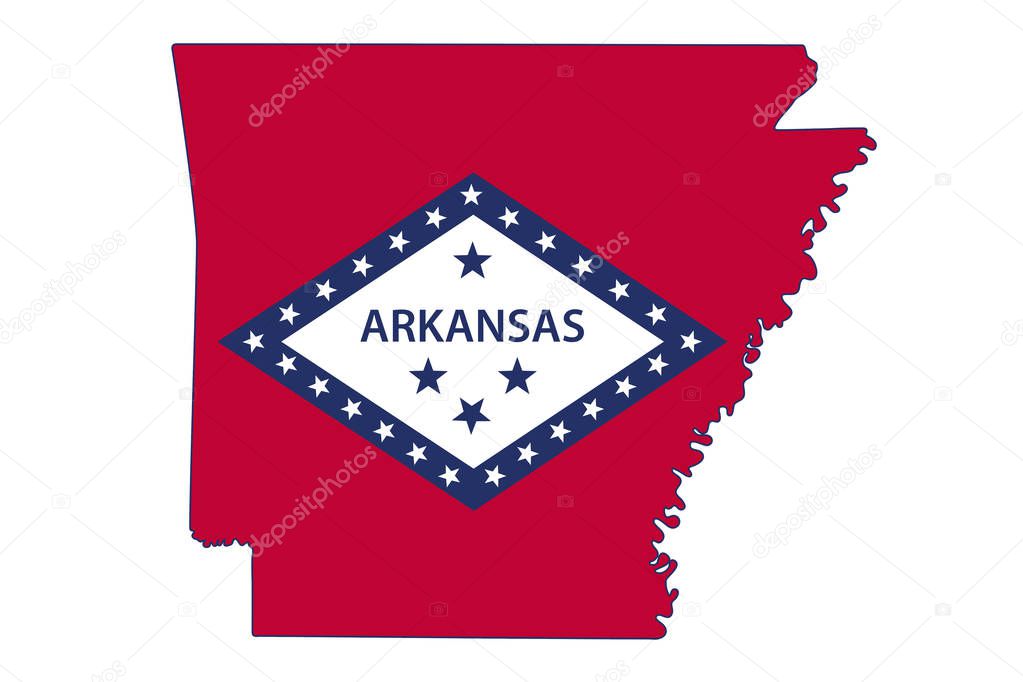 Map of Arkansas in the Arkansas flag colors