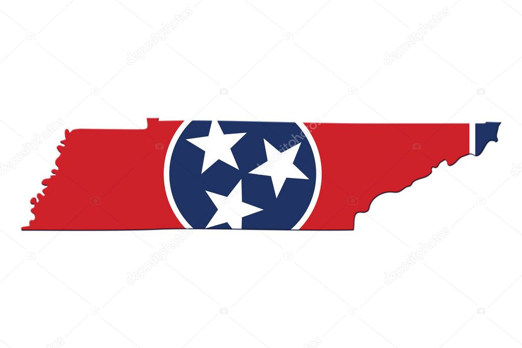Map of Tennessee in the Tennessee flag colors