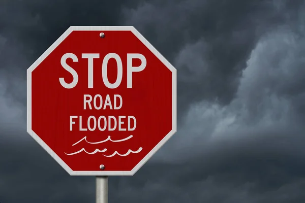 Stop carretera inundado rojo EE.UU. señal de tráfico — Foto de Stock