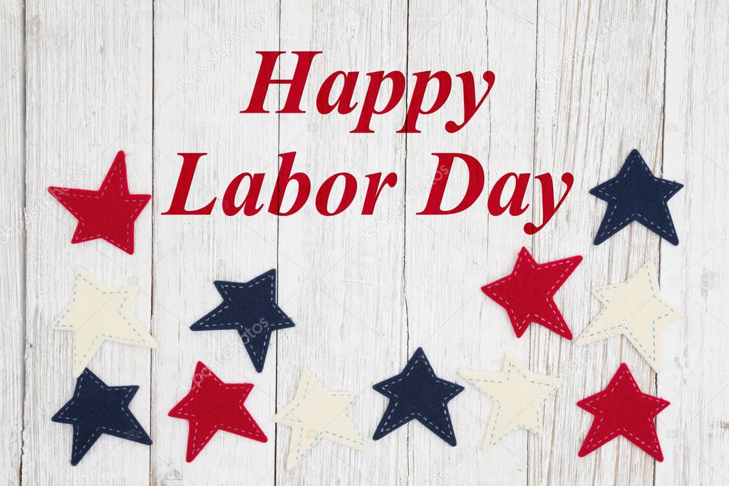 Happy Labor Day text with patriotic red, white and blue stars