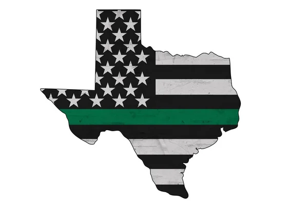 Αμερικάνικη λεπτή σημαία πράσινης γραμμής στο χάρτη του Τέξας — Φωτογραφία Αρχείου