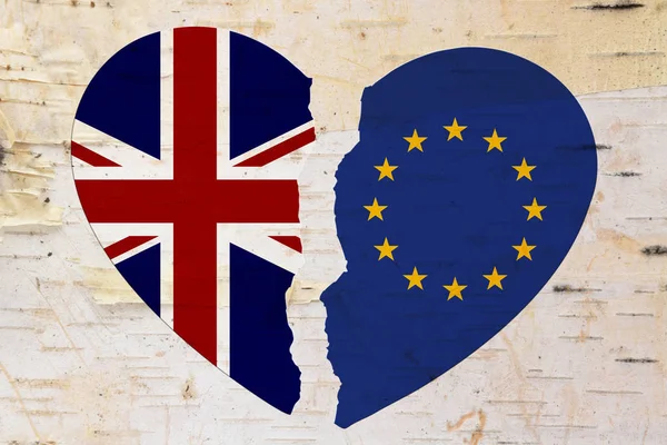 Kırık bir kalp Brexit İngiliz ve AB bayrakları — Stok fotoğraf
