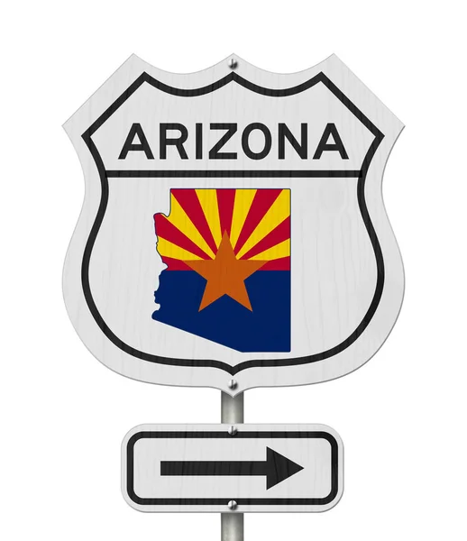 Arizona map and state flag on a USA highway road sign — Stock Photo, Image