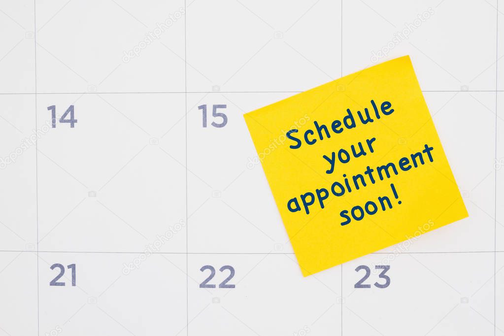 Schedule you appointment soon message yellow sticky note