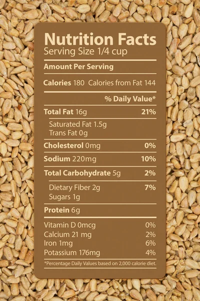 健康葵花籽的营养标签 — 图库照片