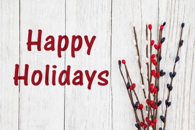 Kırmızı, beyaz ve mavi berry sprey ile Happy Holidays metin