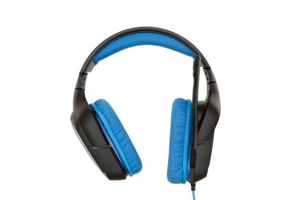 Kék és fekete fejhallgató mikrofonnal — Stock Fotó
