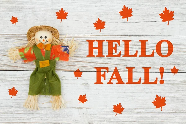 Hello Podzimní zpráva s podzimním strašákem — Stock fotografie