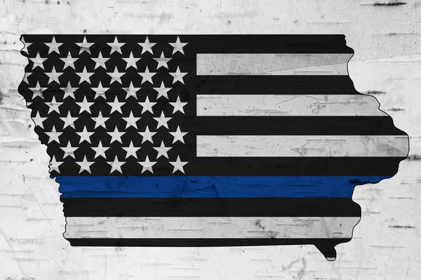 Bandera de American thin blue line en el mapa de Iowa —  Fotos de Stock