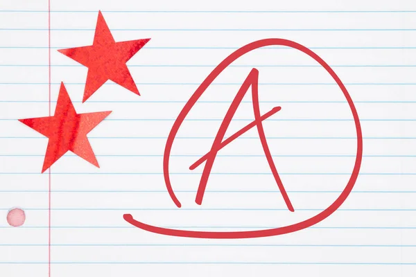 Getting Good Grade Make Circle Two Red Stars Lined Paper — Stock Photo, Image