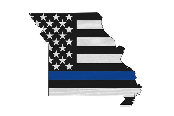 Drapeau Bleu Mince Américain Sur Carte Missouri Pour Votre Soutien — Photo