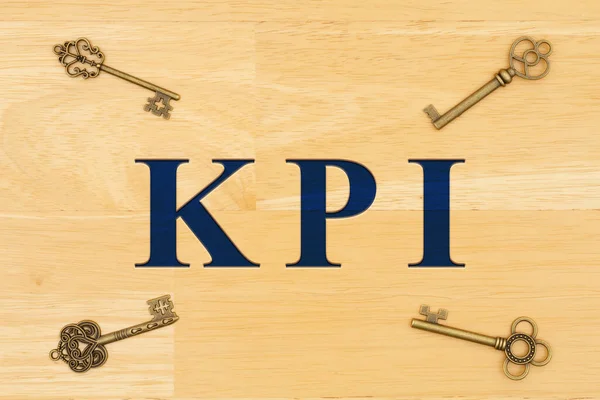 Kpi Type Key Performance Indicator Message Skeleton Keys Wood Desk — Stock Photo, Image