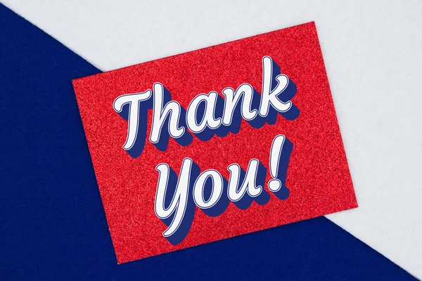 Obrigado Cartão Saudação Brilho Vermelho Material Feltro Azul Branco — Fotografia de Stock