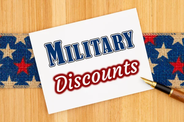 Military Discounts Type Message Card Retro Usa Star Burlap Ribbon — Stock Photo, Image