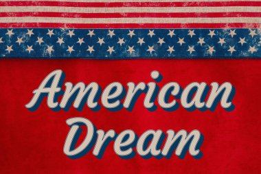 Amerikan Rüyası tipi mesaj eski Amerikan yıldızları ve çizgili çuval bezi şeritli yıldızlı kırmızı kumaş