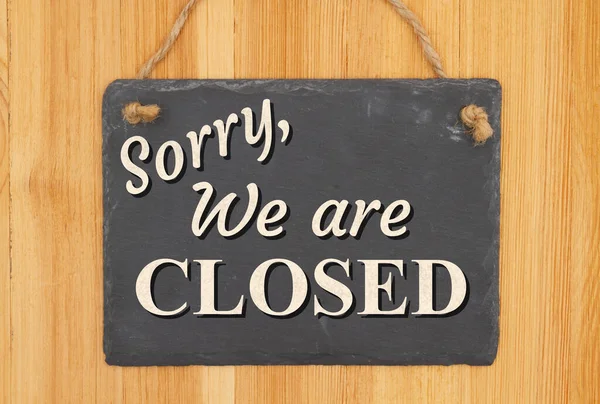 Sorry Closed Type Message Hanging Chalkboard Sign Wood — Stock Photo, Image