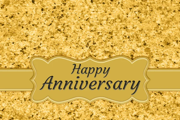 Happy Anniversary Greeting Card Gold Marble Textured Paper Ribbon — Stock Photo, Image