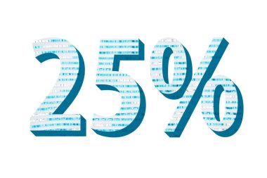 Yüzde yirmi beş% 25 beyaz ve mavi parlaklıkta izole edilmiş