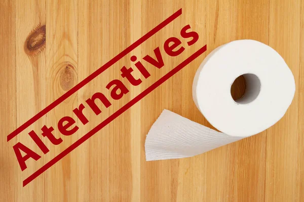Alternatives Word Message Toilet Paper Roll Wood Table — Stock Photo, Image