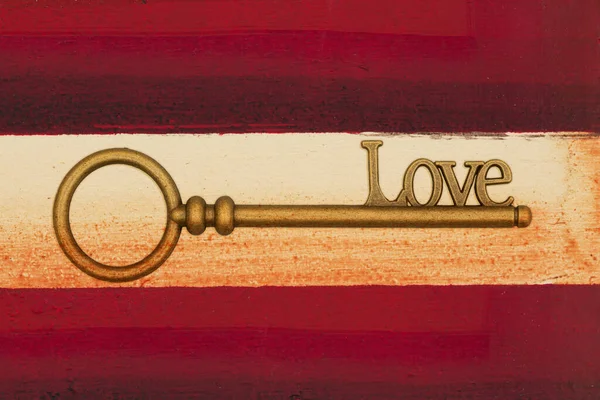 Vintage Retro Bronze Love Skelett Schlüssel Auf Rotem Und Weißem — Stockfoto