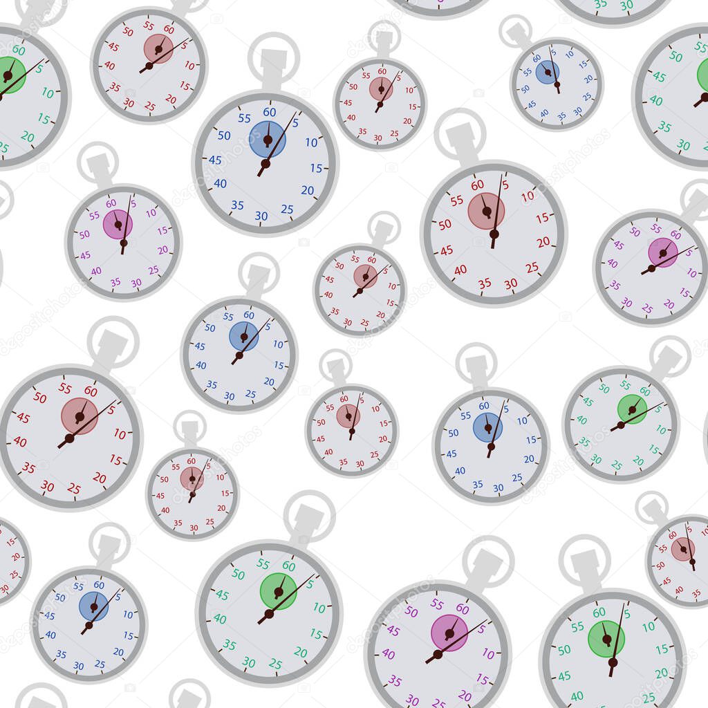 Illustration white and gray stopwatch background that is repeat with different colors