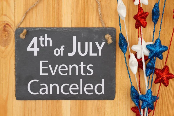 Julio Eventos Señal Pizarra Cancelada Con Estrellas Rojas Blancas Azules — Foto de Stock