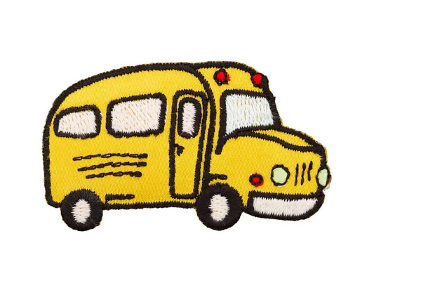 Vintage Yellow School Bus Thread Moving Isolated White — Stock Photo, Image