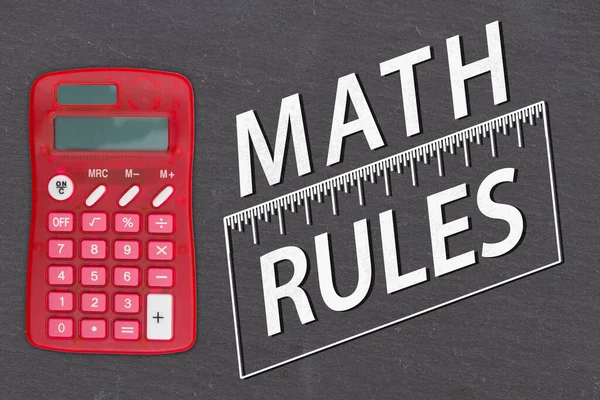 Math Rules Повідомлення Слова Старій Гранжевій Чорній Дошці Калькулятором — стокове фото