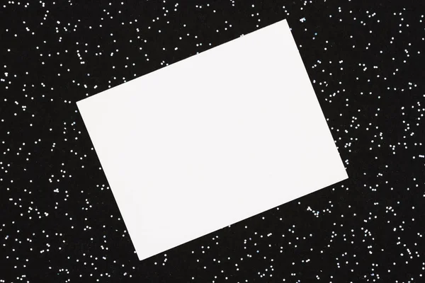 Blank White Greeting Card Black Sparkle Felt Night Sky — Stock Photo, Image