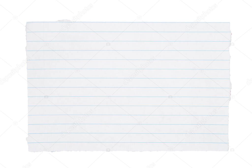 White notepad paper with lines torn isolated on white 