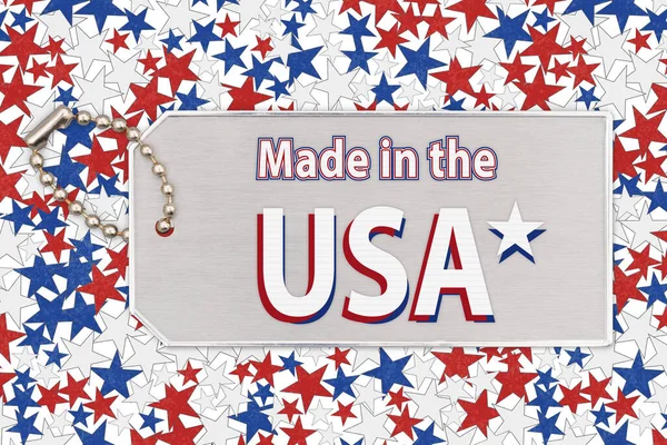 Made Usa Word Message Silver Tag Chain Red White Blue — Fotografie, imagine de stoc