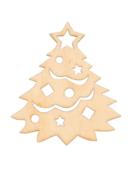 Legno Chiaro Non Finito Albero Natale Con Stelle Lampadine Ritagliato — Foto Stock