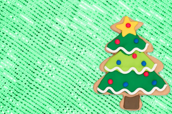 Gingerbread Christmas Tree Green Sparkle Background Copy Space Christmas Holiday — Stock Photo, Image