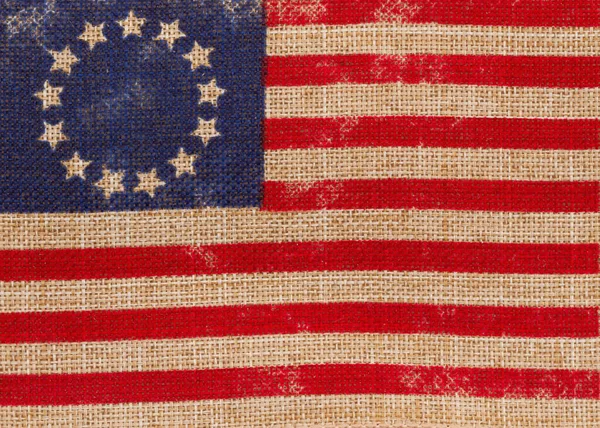 Старая Винтажная Бетси Росс Американский Флаг Звездами Кругу Фоне Мешковины Стоковое Фото